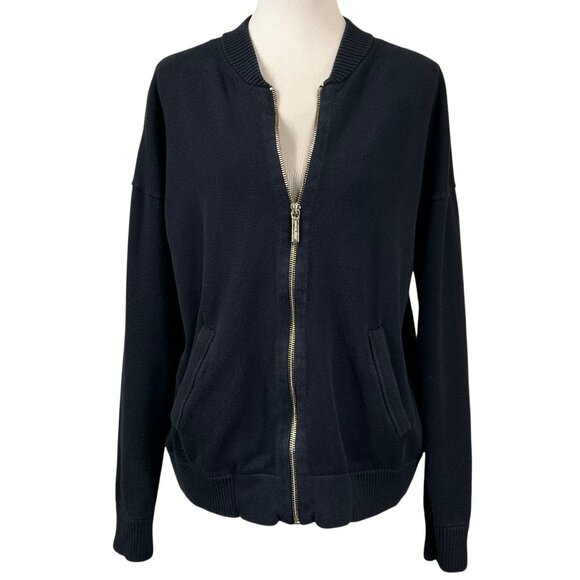Michael Kors Sweaters - Michael Kors Black Cotton Viscose Full Zip Soft Sweater Size XL